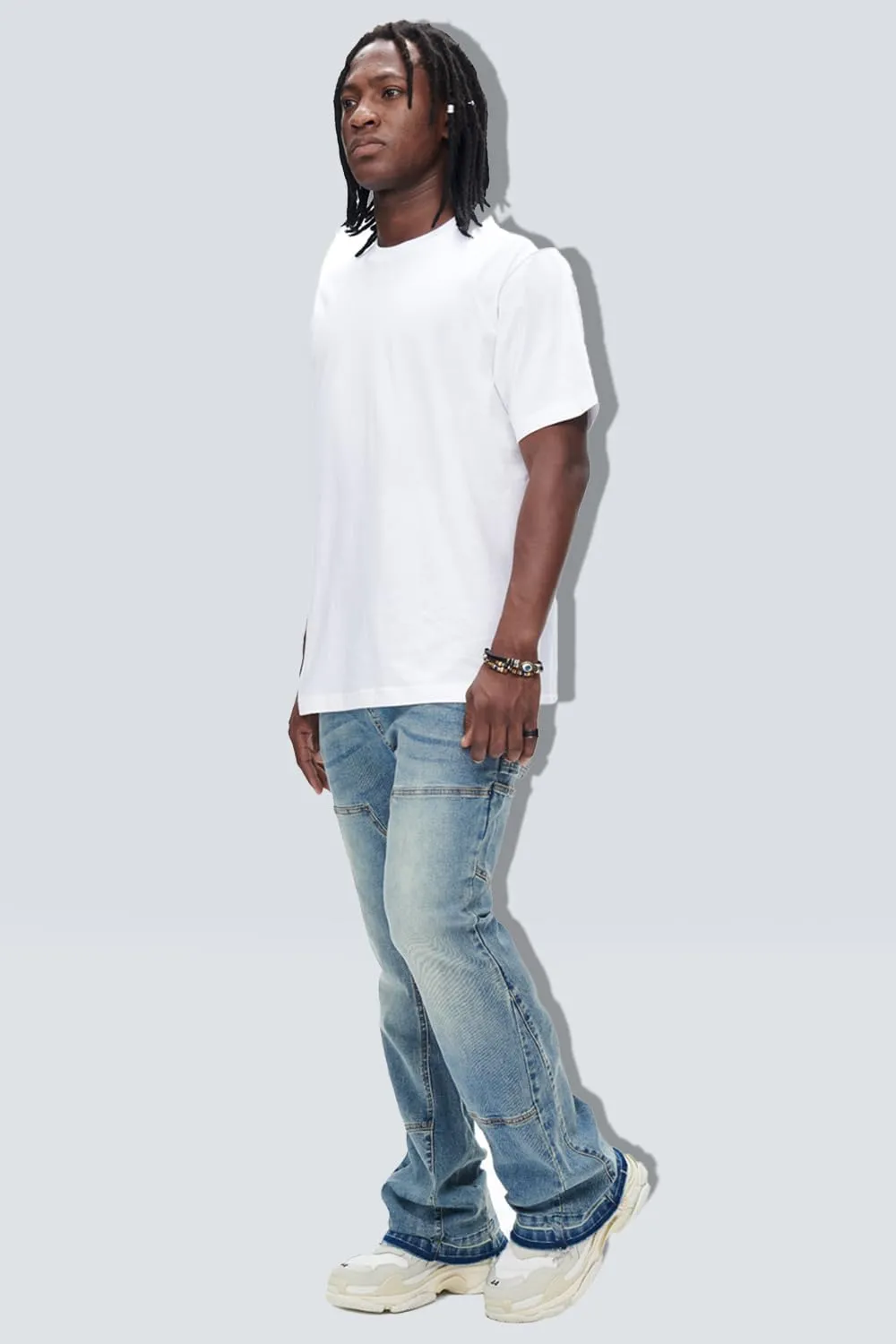 GINGTTO Men's Jeans Slim Fit Flared Stacked Denim Pants Hip Hop Streetwear
