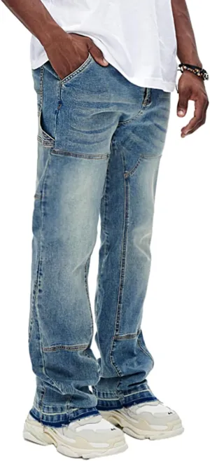 GINGTTO Men's Jeans Slim Fit Flared Stacked Denim Pants Hip Hop Streetwear