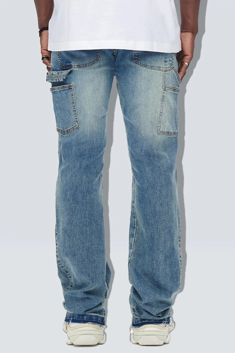 GINGTTO Men's Jeans Slim Fit Flared Stacked Denim Pants Hip Hop Streetwear