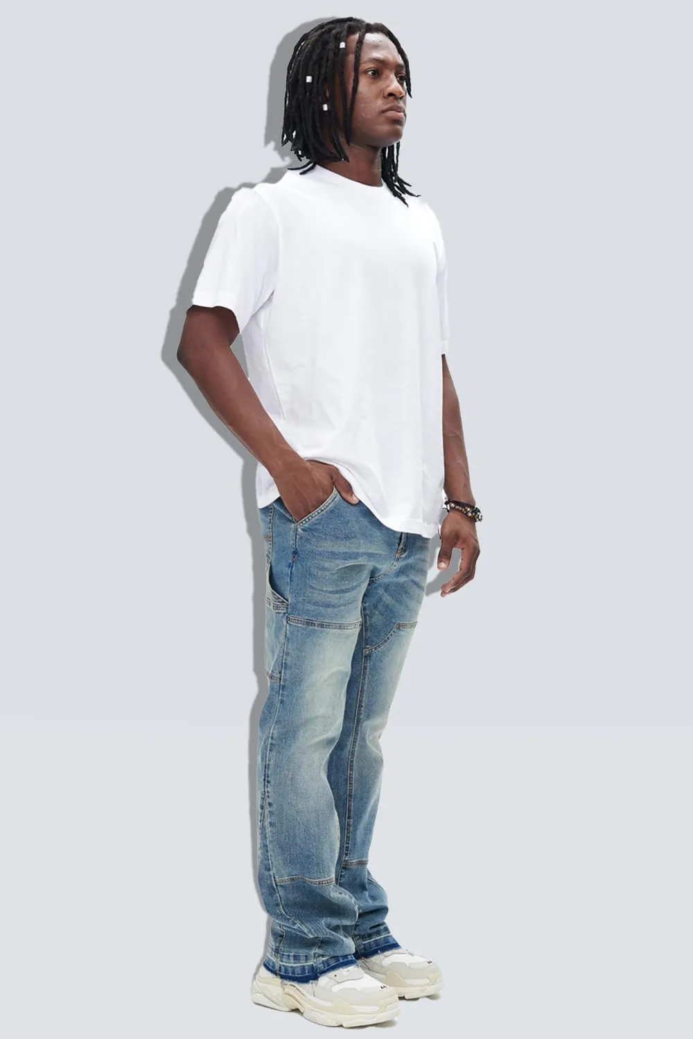 GINGTTO Men's Jeans Slim Fit Flared Stacked Denim Pants Hip Hop Streetwear