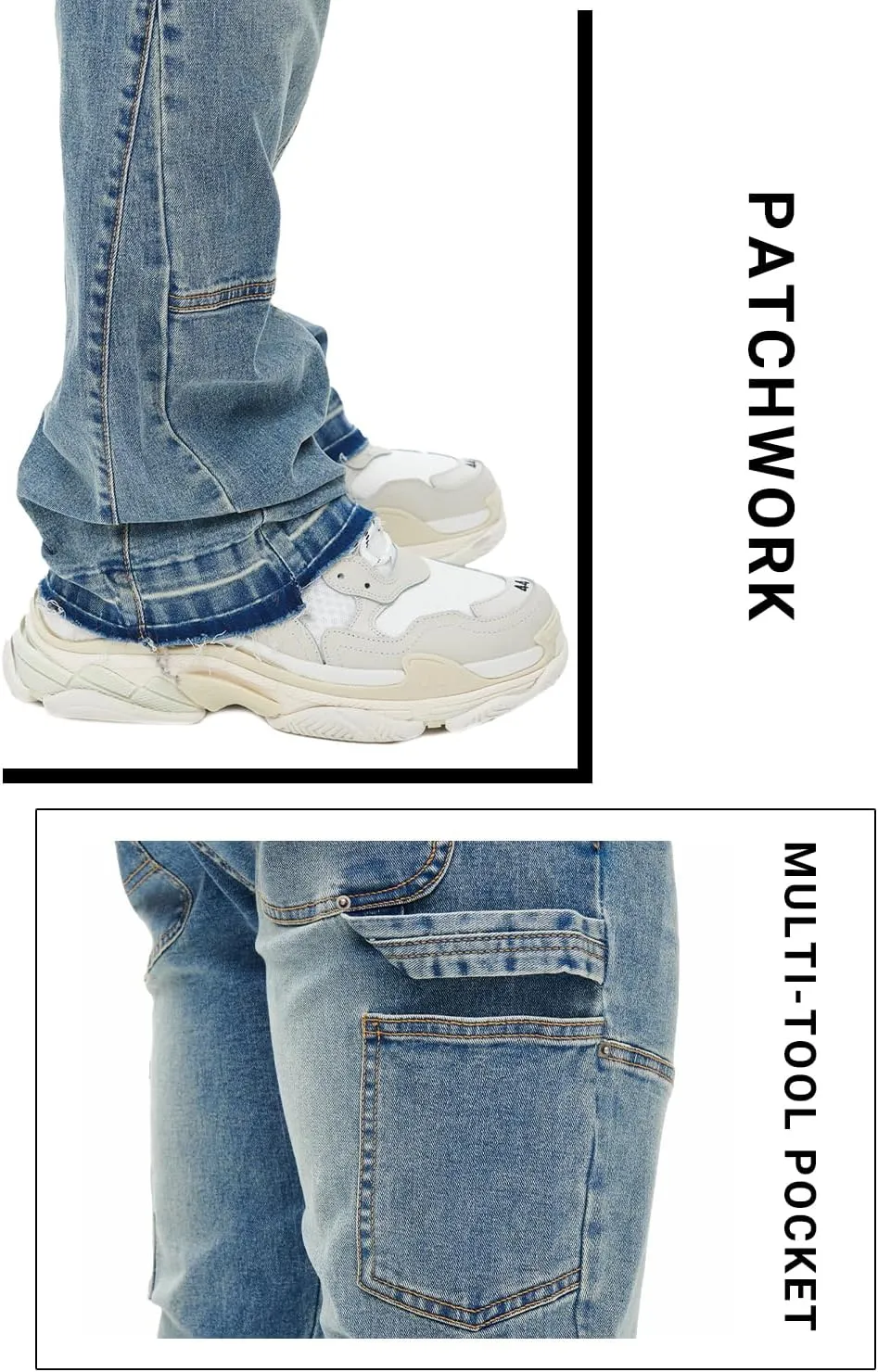 GINGTTO Men's Jeans Slim Fit Flared Stacked Denim Pants Hip Hop Streetwear