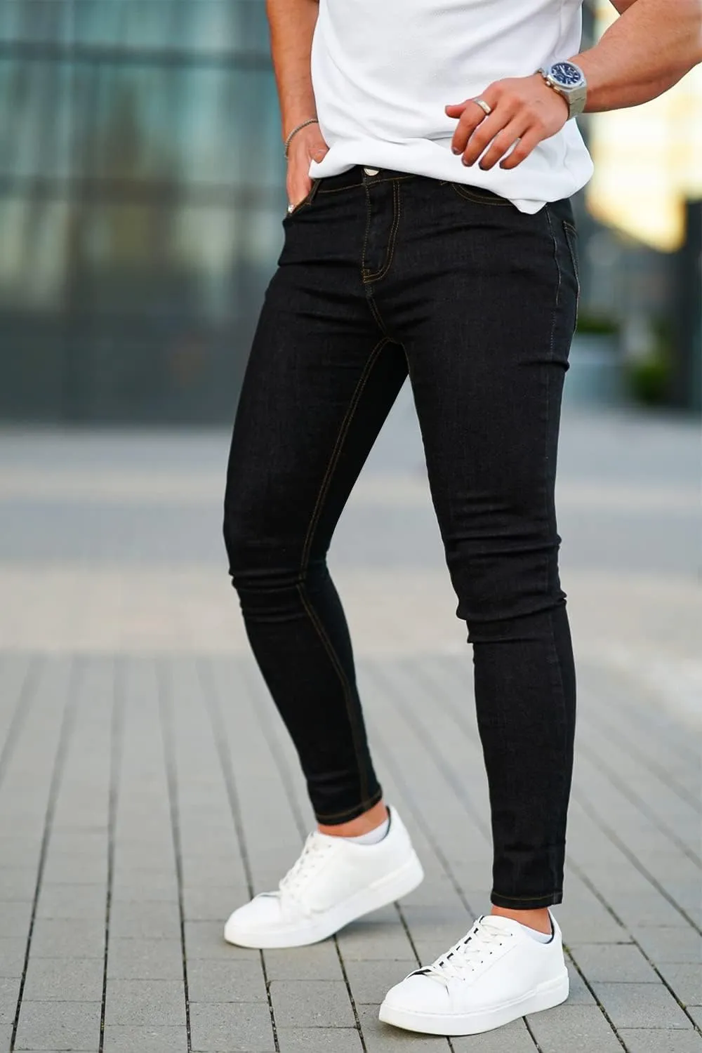 GINGTTO Men's Skinny Jeans Stretch Ripped Tapered Leg