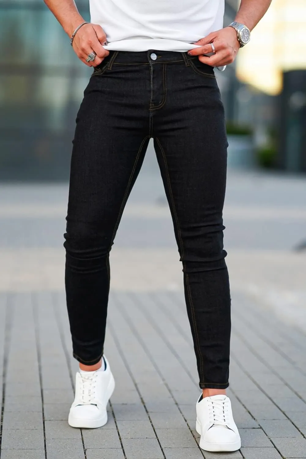GINGTTO Men's Skinny Jeans Stretch Ripped Tapered Leg
