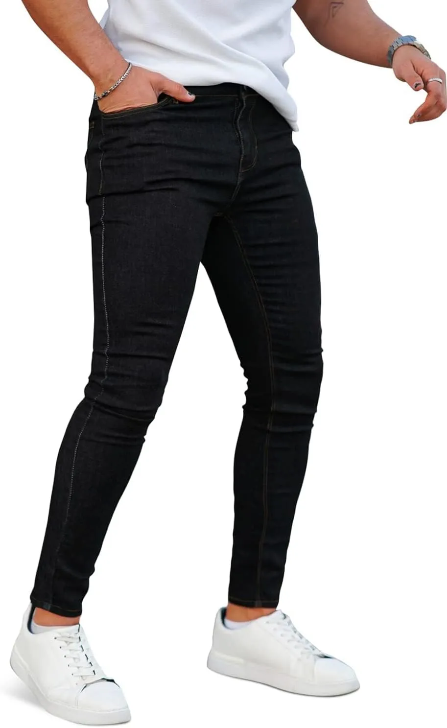 GINGTTO Men's Skinny Jeans Stretch Ripped Tapered Leg