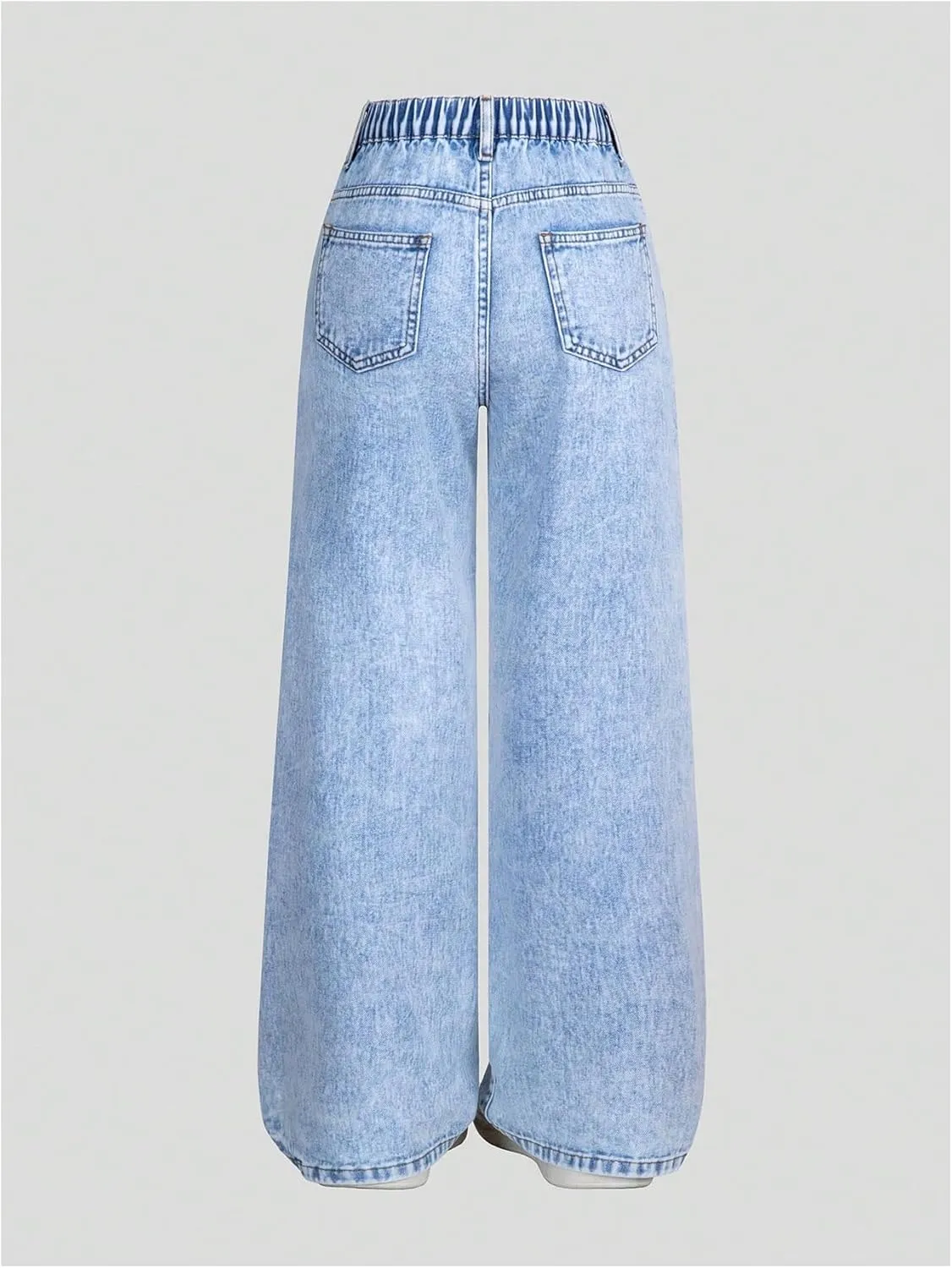 Girl's Y2k Graphic Jeans Butterfly Print Jeans Elastic High Waisted Straight Leg Denim Pants