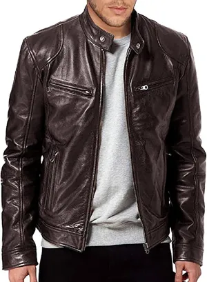 GOFULY Leather Jacket Men Streetwear Zip Up Stand Collar Jackets Faux Leather Motocycle Coats Casual Outwear With Pockets