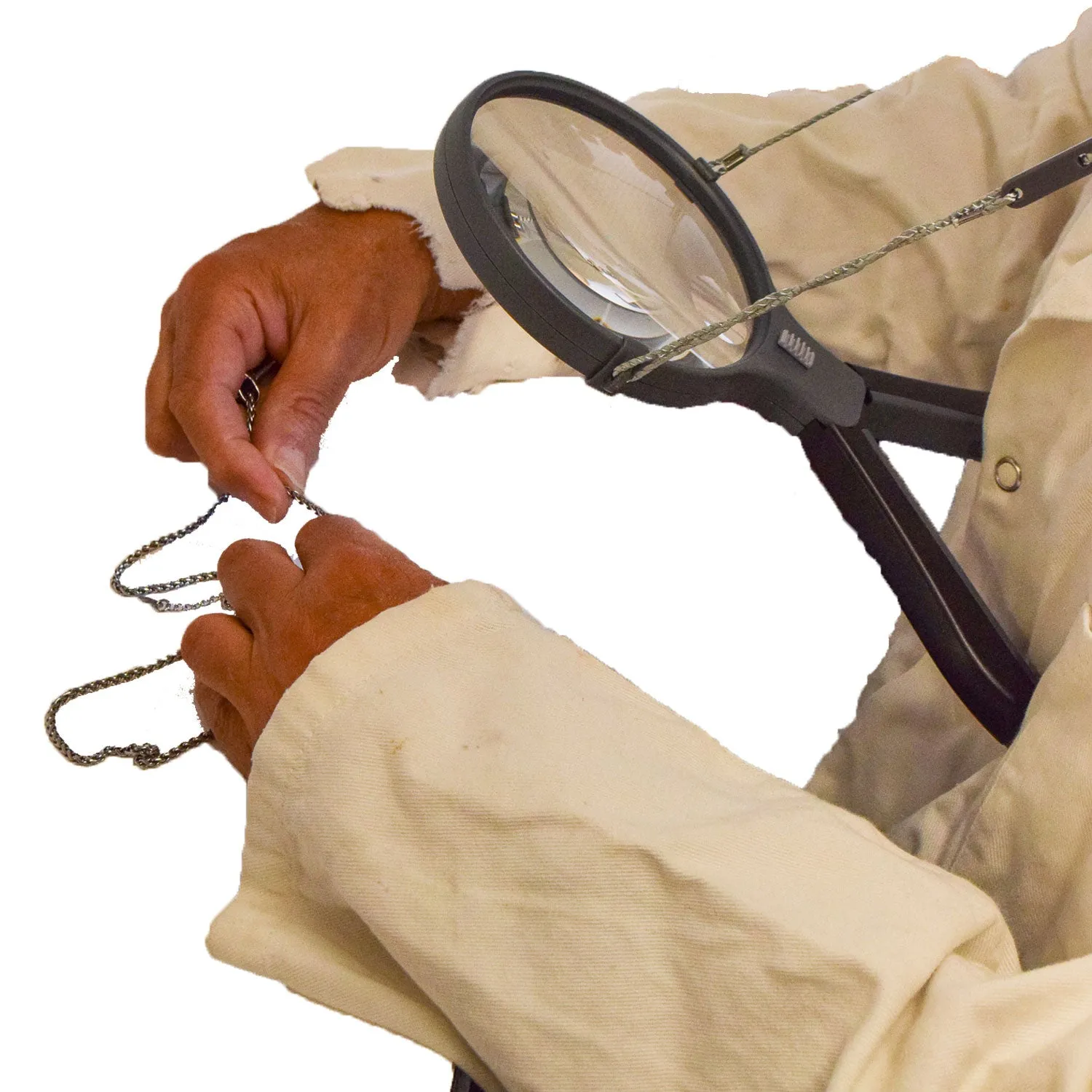 Hand Magnifier, converts to round the neck magnifier, with light
