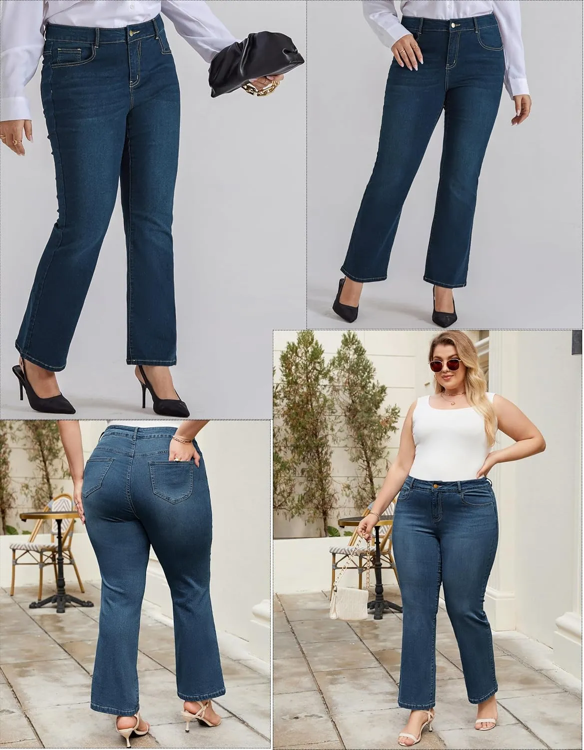 Hanna Nikole Women's Plus Size Wide Flared Jeans High Waisted Stretchy Bell Bottom Denim Jeans with Pockets