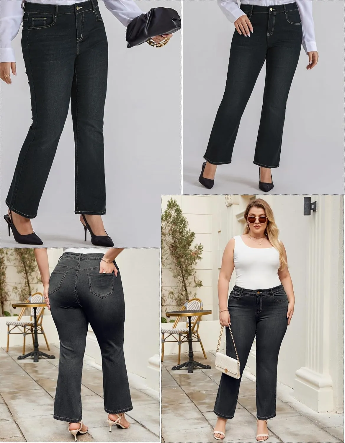 Hanna Nikole Women's Plus Size Wide Flared Jeans High Waisted Stretchy Bell Bottom Denim Jeans with Pockets