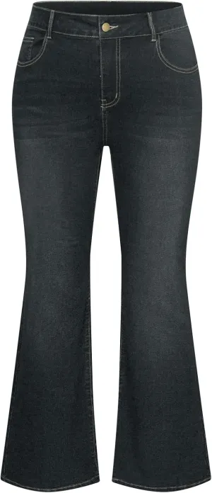Hanna Nikole Women's Plus Size Wide Flared Jeans High Waisted Stretchy Bell Bottom Denim Jeans with Pockets