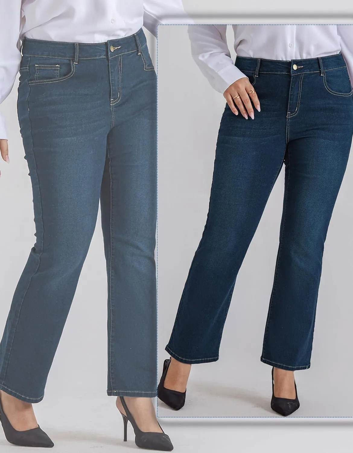 Hanna Nikole Women's Plus Size Wide Flared Jeans High Waisted Stretchy Bell Bottom Denim Jeans with Pockets