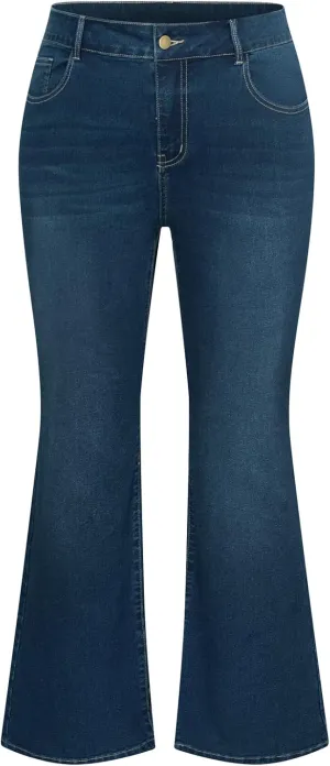 Hanna Nikole Women's Plus Size Wide Flared Jeans High Waisted Stretchy Bell Bottom Denim Jeans with Pockets
