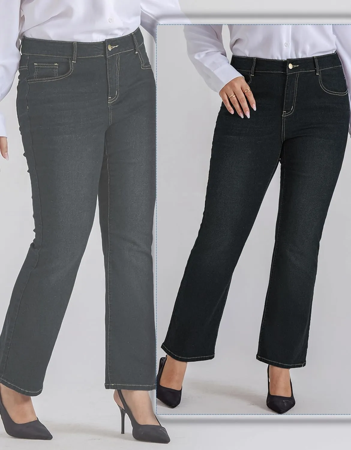 Hanna Nikole Women's Plus Size Wide Flared Jeans High Waisted Stretchy Bell Bottom Denim Jeans with Pockets