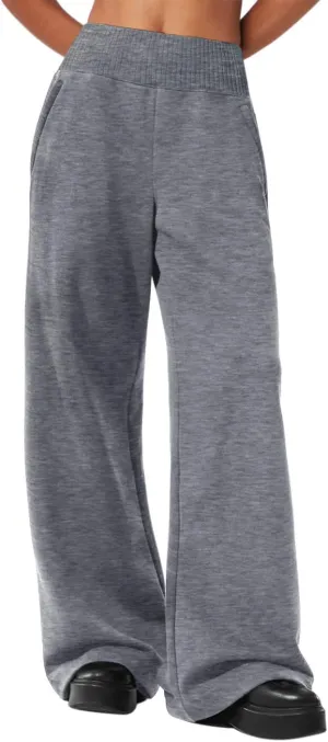 HeSaYep Womens Wide Leg Sweatpants 2025 Ribbed High Waist Straight Leg Baggy Sweat Pants with 4 Pockets