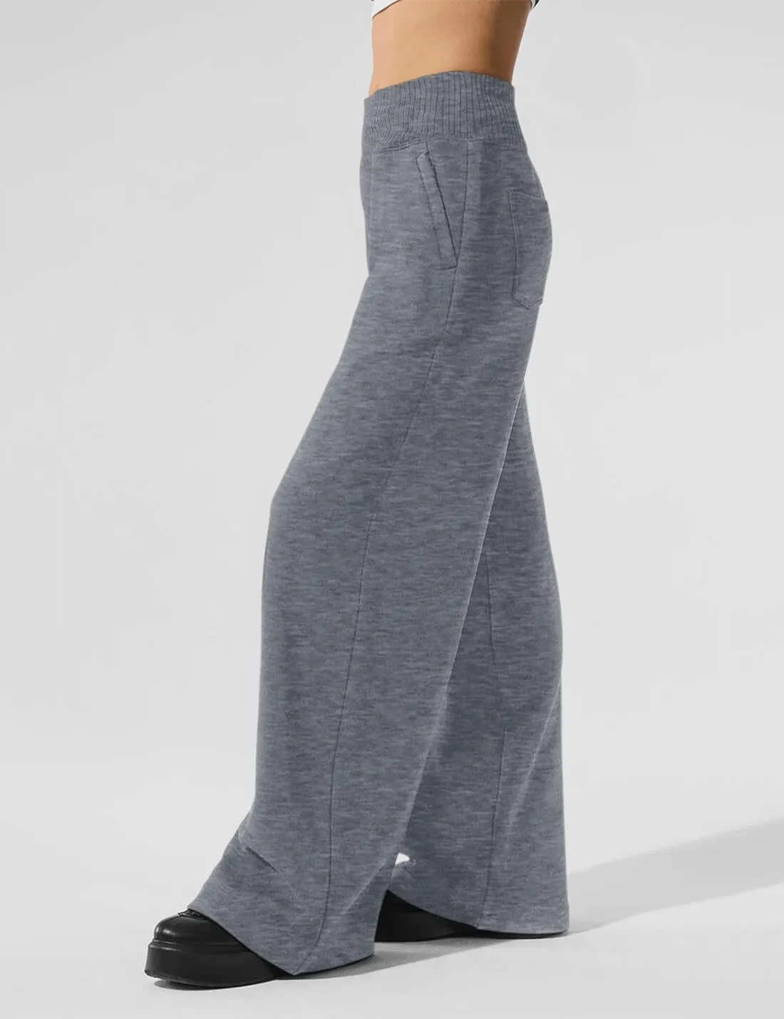 HeSaYep Womens Wide Leg Sweatpants 2025 Ribbed High Waist Straight Leg Baggy Sweat Pants with 4 Pockets