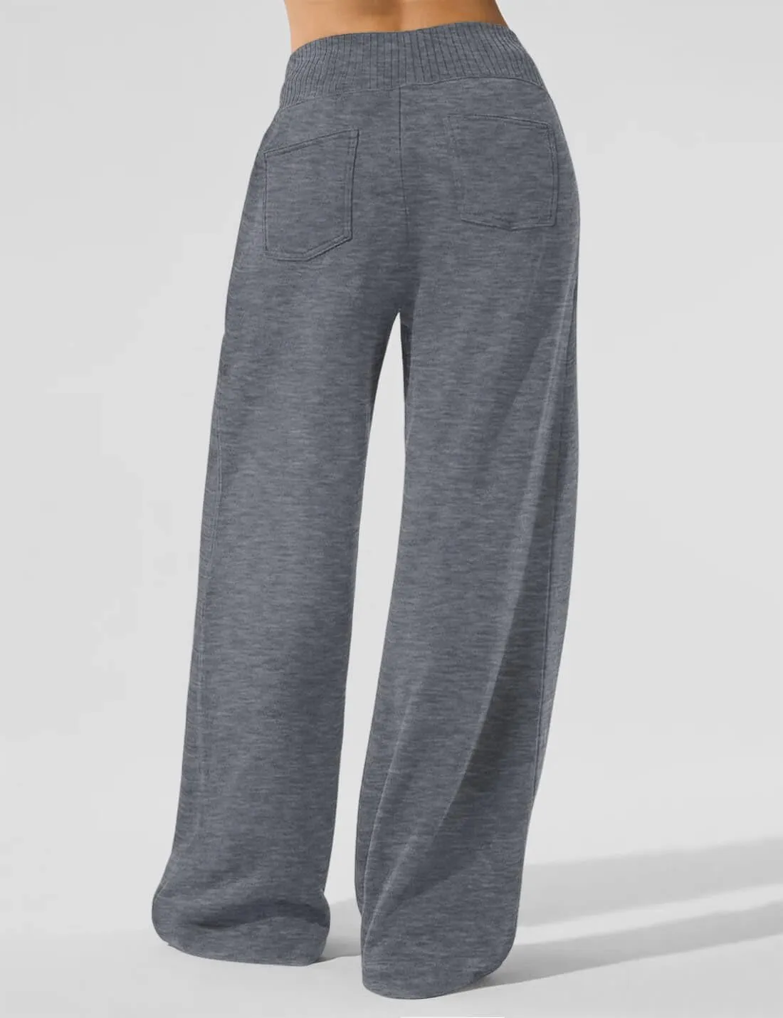 HeSaYep Womens Wide Leg Sweatpants 2025 Ribbed High Waist Straight Leg Baggy Sweat Pants with 4 Pockets