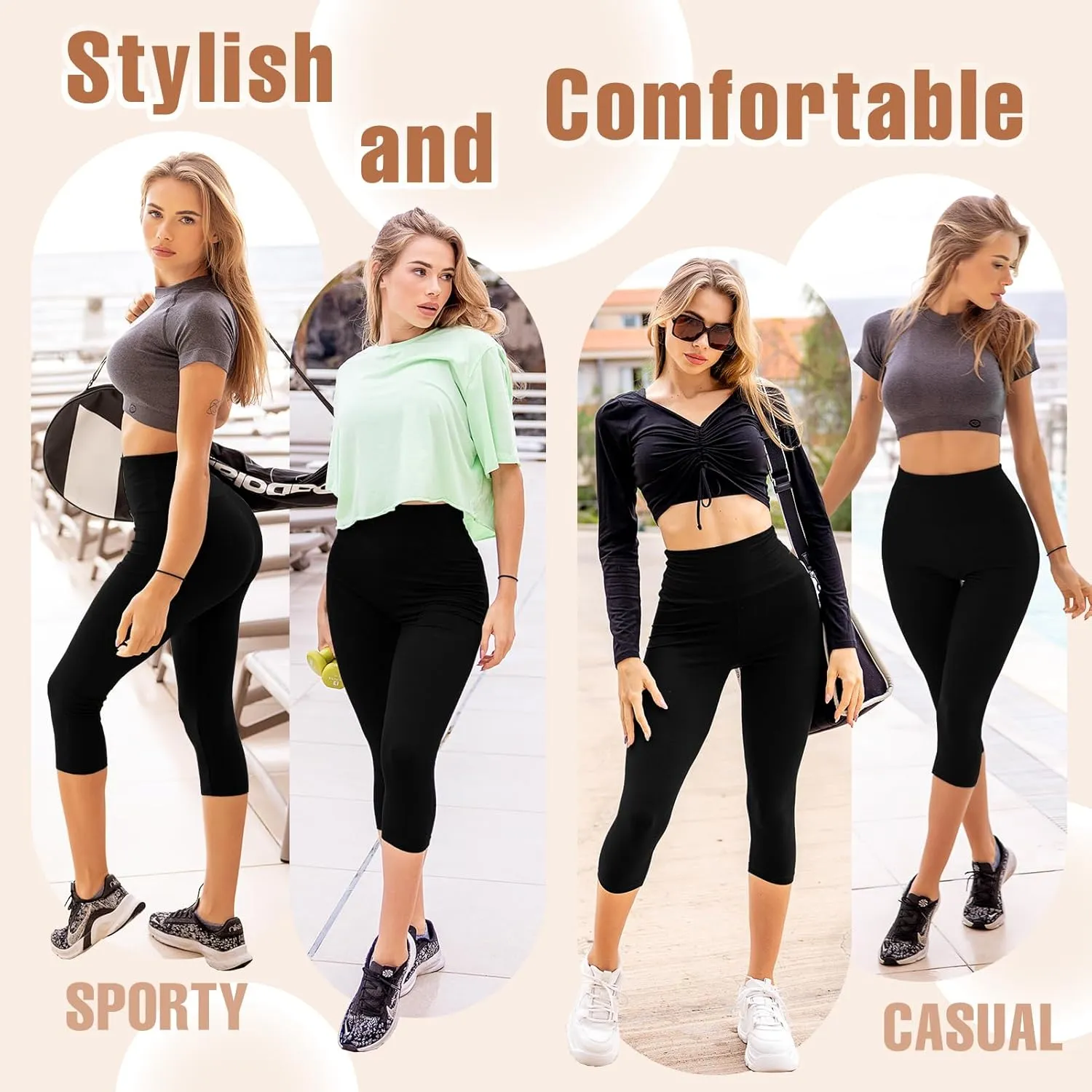 Hethrone Capri Leggings for Women, High Waisted Buttery Soft Women's Leggings for Workout