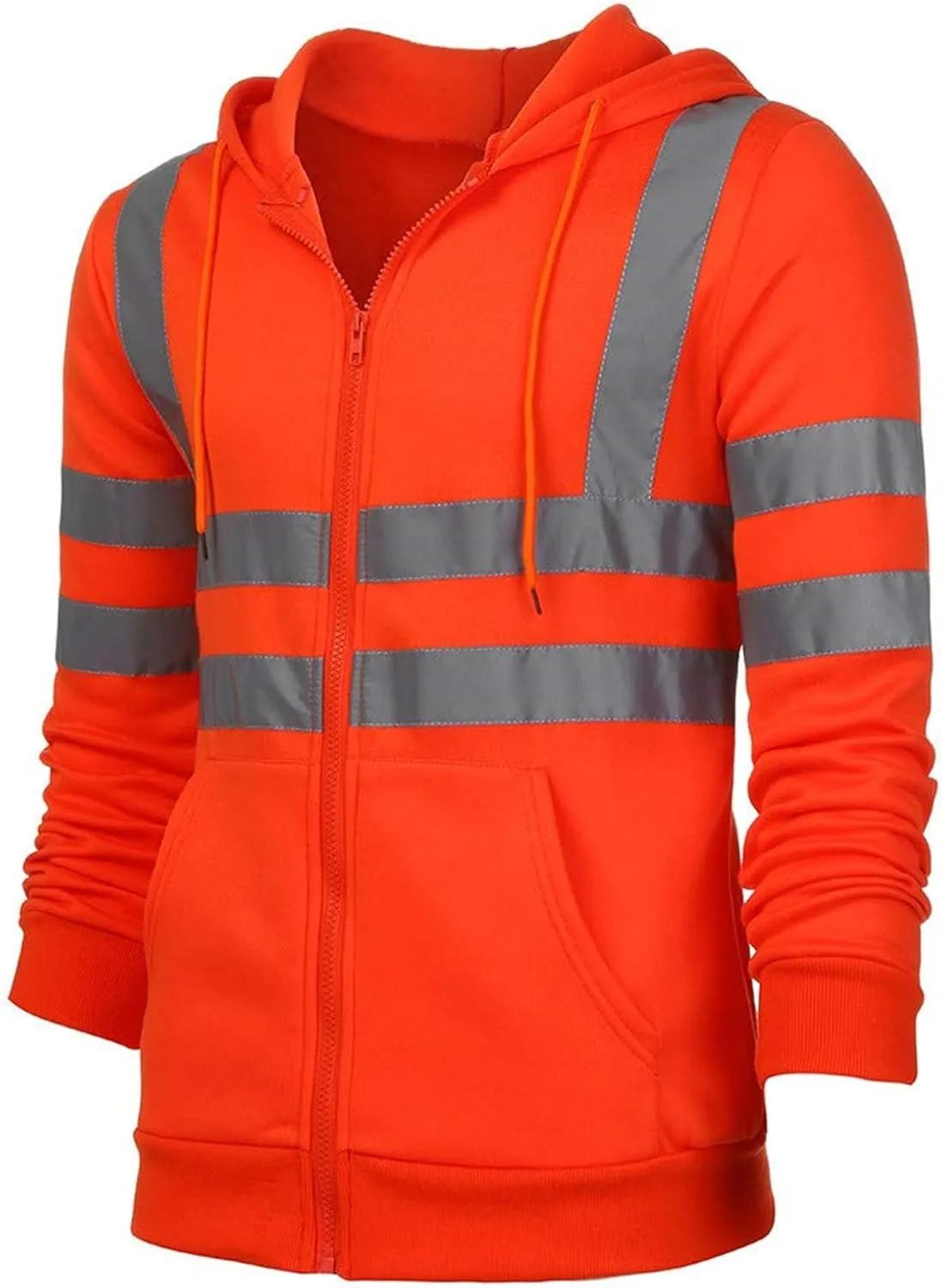 High Visibility Safety Hoodie Jacket for Men Class 3 Hi Vis Fleece Zip Up Work Construction Jackets With Pockets