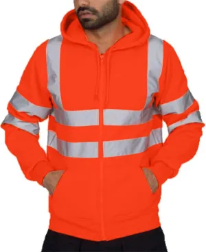 High Visibility Safety Hoodie Jacket for Men Class 3 Hi Vis Fleece Zip Up Work Construction Jackets With Pockets