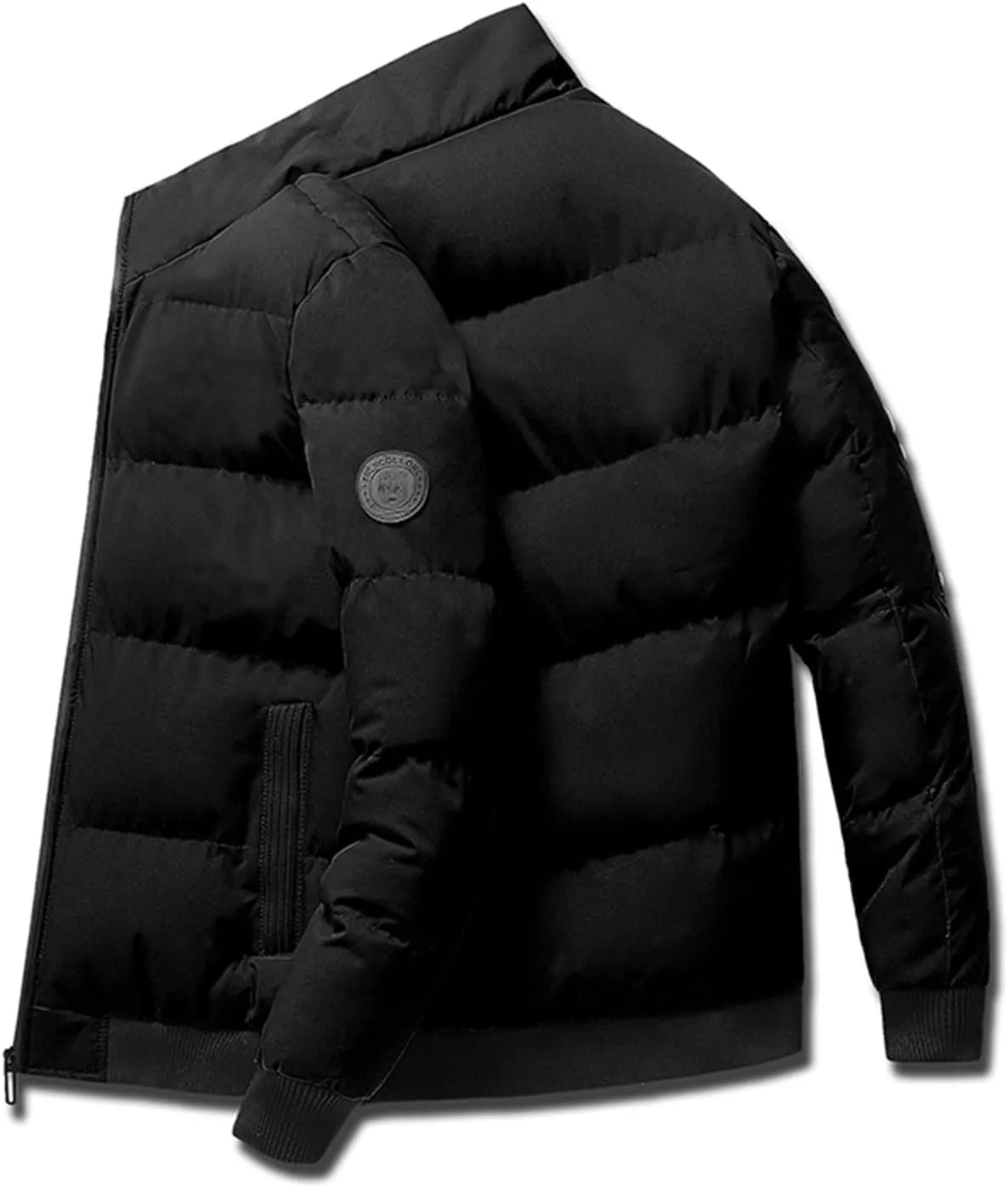 hlysgo Men's Winter Puffer Jacket Long Sleeve Stand Collar Bubble Coat Full Zip Warm Padded Jackets Outerwear Cold Weather
