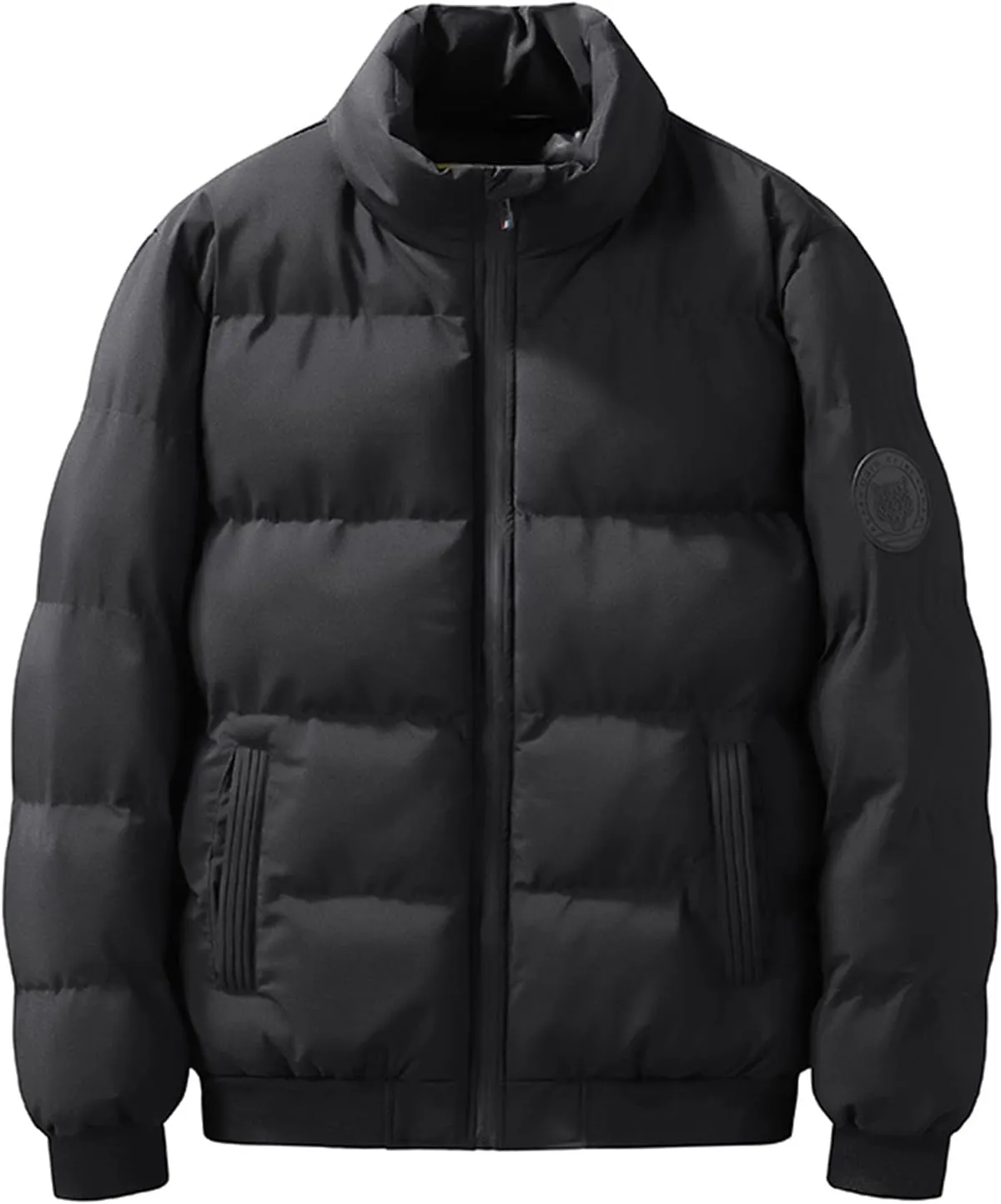 hlysgo Men's Winter Puffer Jacket Long Sleeve Stand Collar Bubble Coat Full Zip Warm Padded Jackets Outerwear Cold Weather