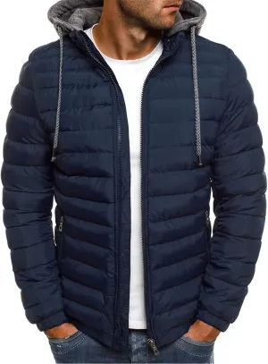 hlysgo Men's Winter Puffer Jacket Long Sleeve Stand Collar Bubble Coat Full Zip Warm Padded Jackets Outerwear Cold Weather