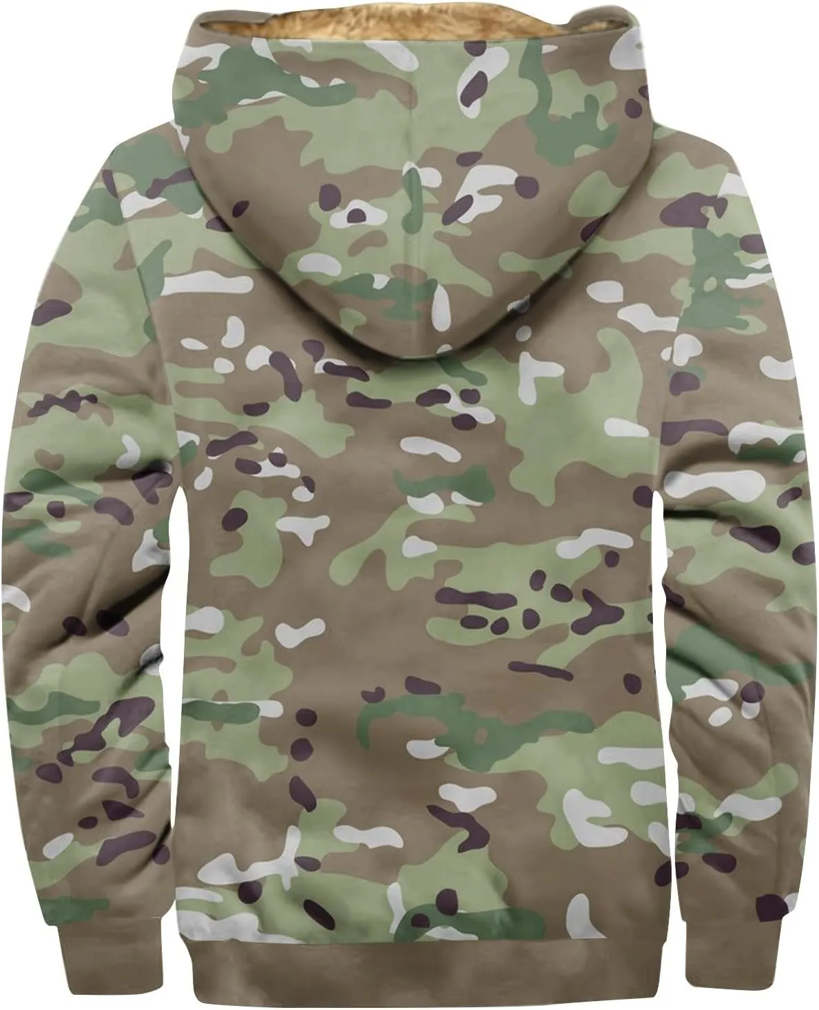 Hoodies for Men Camo Print Heavyweight Fleece Sweatshirt Thick Sherpa Lined Jackets Outerwear Full Zip Up Winter Coat
