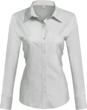 HOTOUCH Womens Cotton Basic Button Down Shirt Slim Fit Dress Shirts