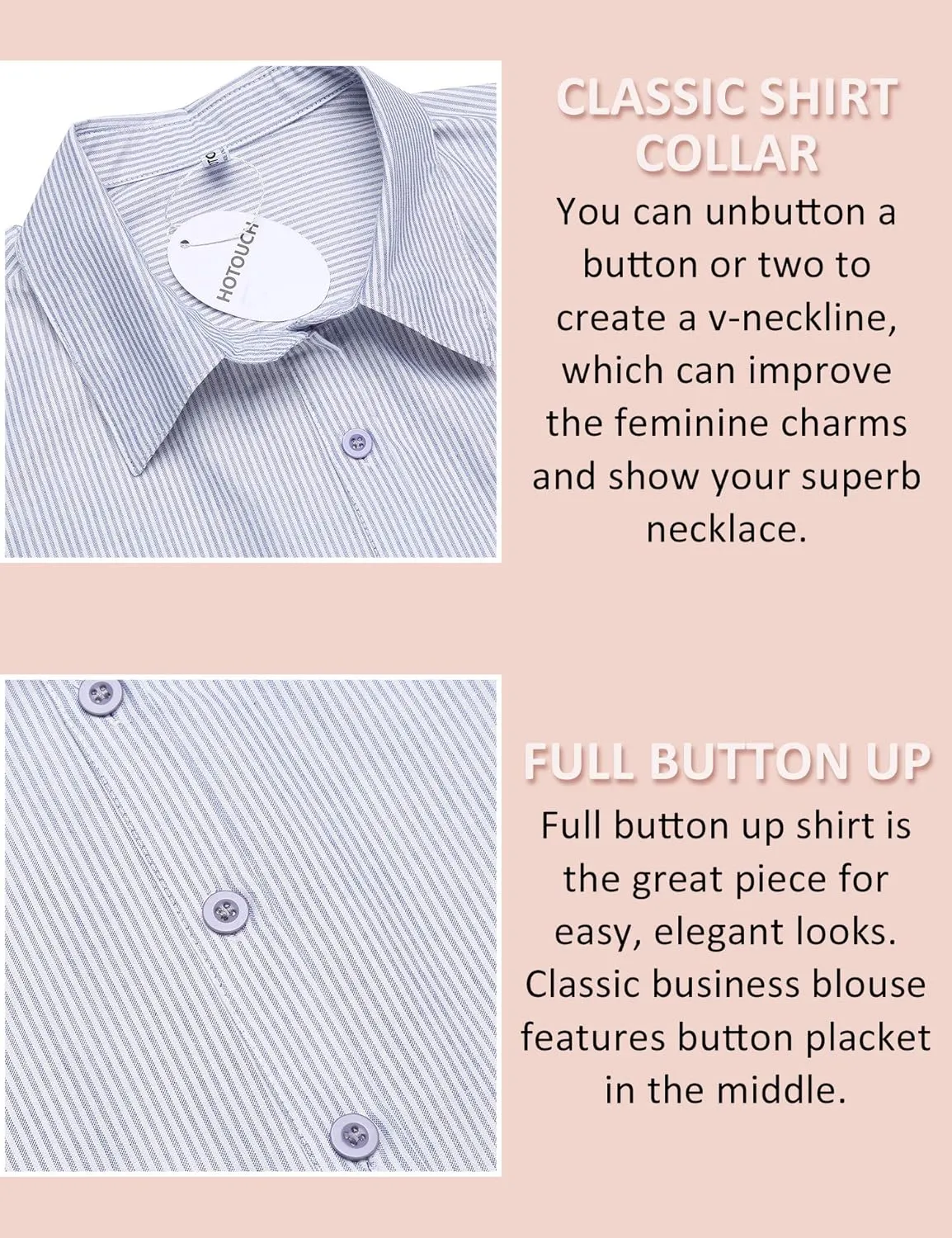 HOTOUCH Womens Cotton Basic Button Down Shirt Slim Fit Dress Shirts
