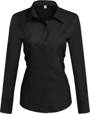 HOTOUCH Womens Cotton Basic Button Down Shirt Slim Fit Dress Shirts