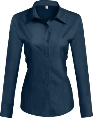 HOTOUCH Womens Cotton Basic Button Down Shirt Slim Fit Dress Shirts