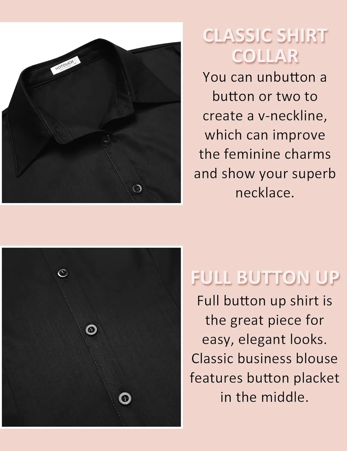 HOTOUCH Womens Cotton Basic Button Down Shirt Slim Fit Dress Shirts