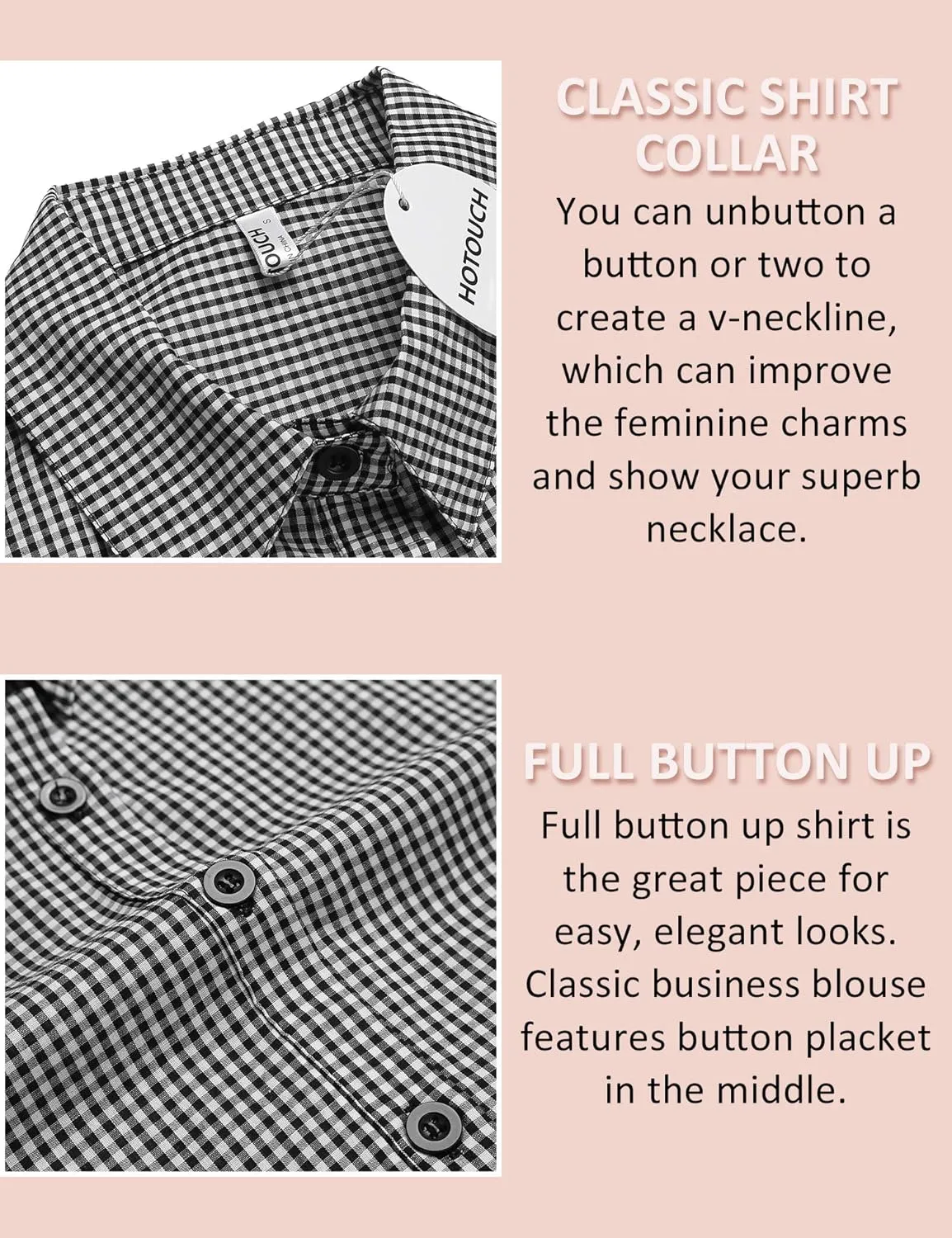 HOTOUCH Womens Cotton Basic Button Down Shirt Slim Fit Dress Shirts