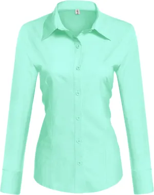 HOTOUCH Womens Cotton Basic Button Down Shirt Slim Fit Dress Shirts