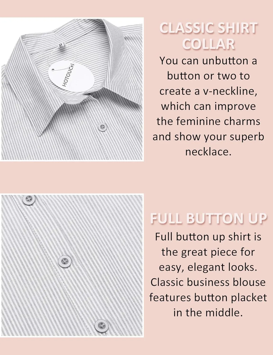 HOTOUCH Womens Cotton Basic Button Down Shirt Slim Fit Dress Shirts