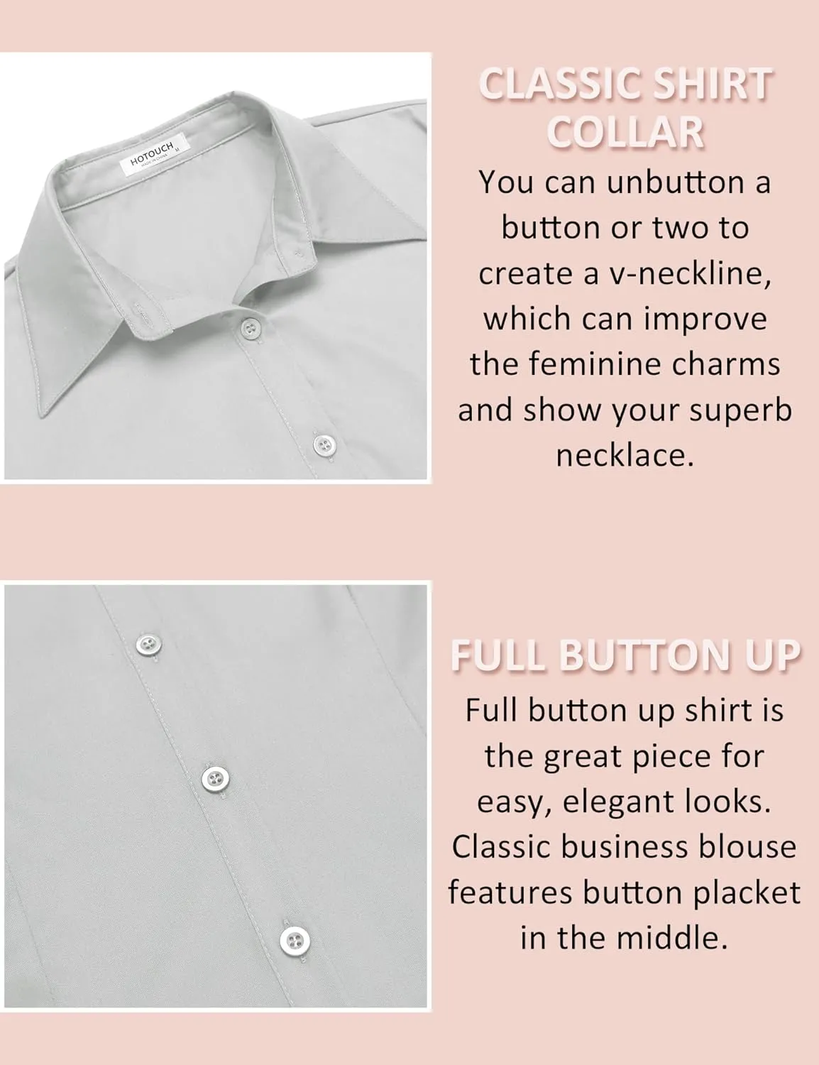 HOTOUCH Womens Cotton Basic Button Down Shirt Slim Fit Dress Shirts