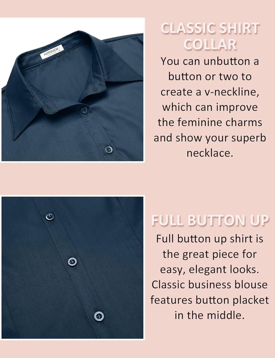 HOTOUCH Womens Cotton Basic Button Down Shirt Slim Fit Dress Shirts