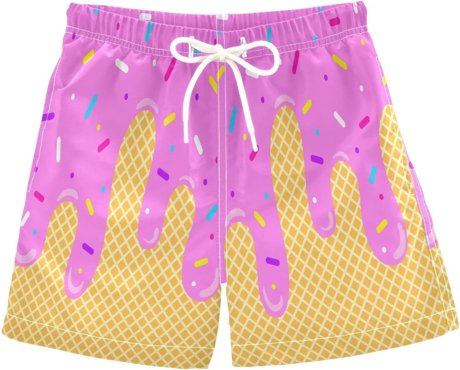 Ice Cream Boy Swim Trunks Waffle Or Cone Quick Dry Bathing Suit Swimsuit,Toddler Beach Board Shorts Summer Swimwear