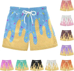Ice Cream Boy Swim Trunks Waffle Or Cone Quick Dry Bathing Suit Swimsuit,Toddler Beach Board Shorts Summer Swimwear