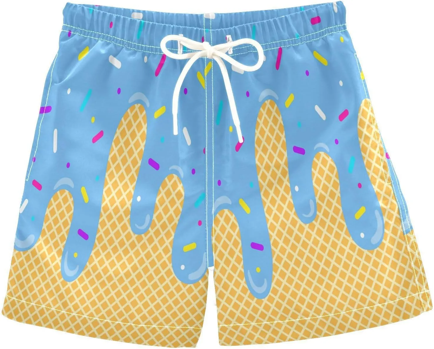Ice Cream Boy Swim Trunks Waffle Or Cone Quick Dry Bathing Suit Swimsuit,Toddler Beach Board Shorts Summer Swimwear
