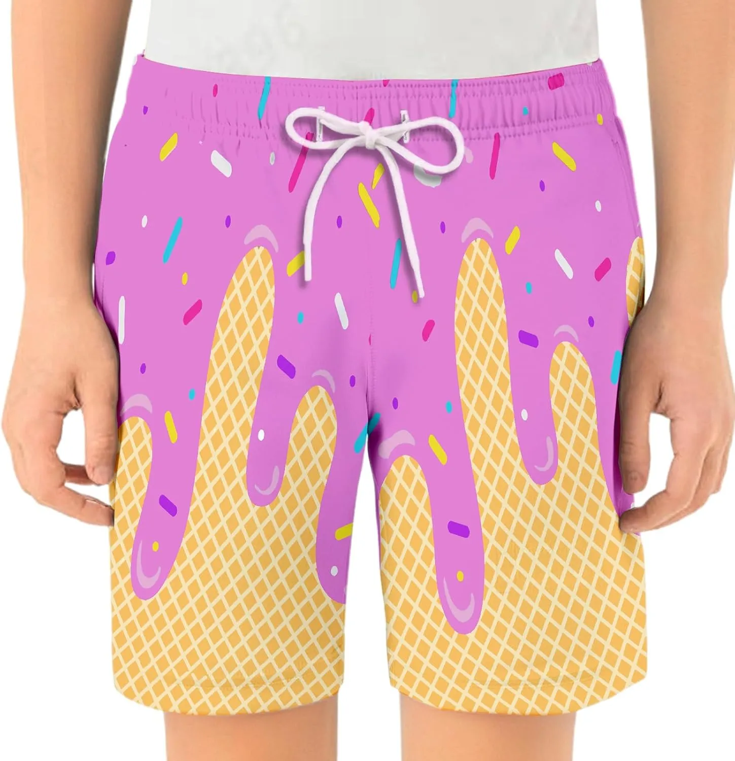 Ice Cream Boy Swim Trunks Waffle Or Cone Quick Dry Bathing Suit Swimsuit,Toddler Beach Board Shorts Summer Swimwear