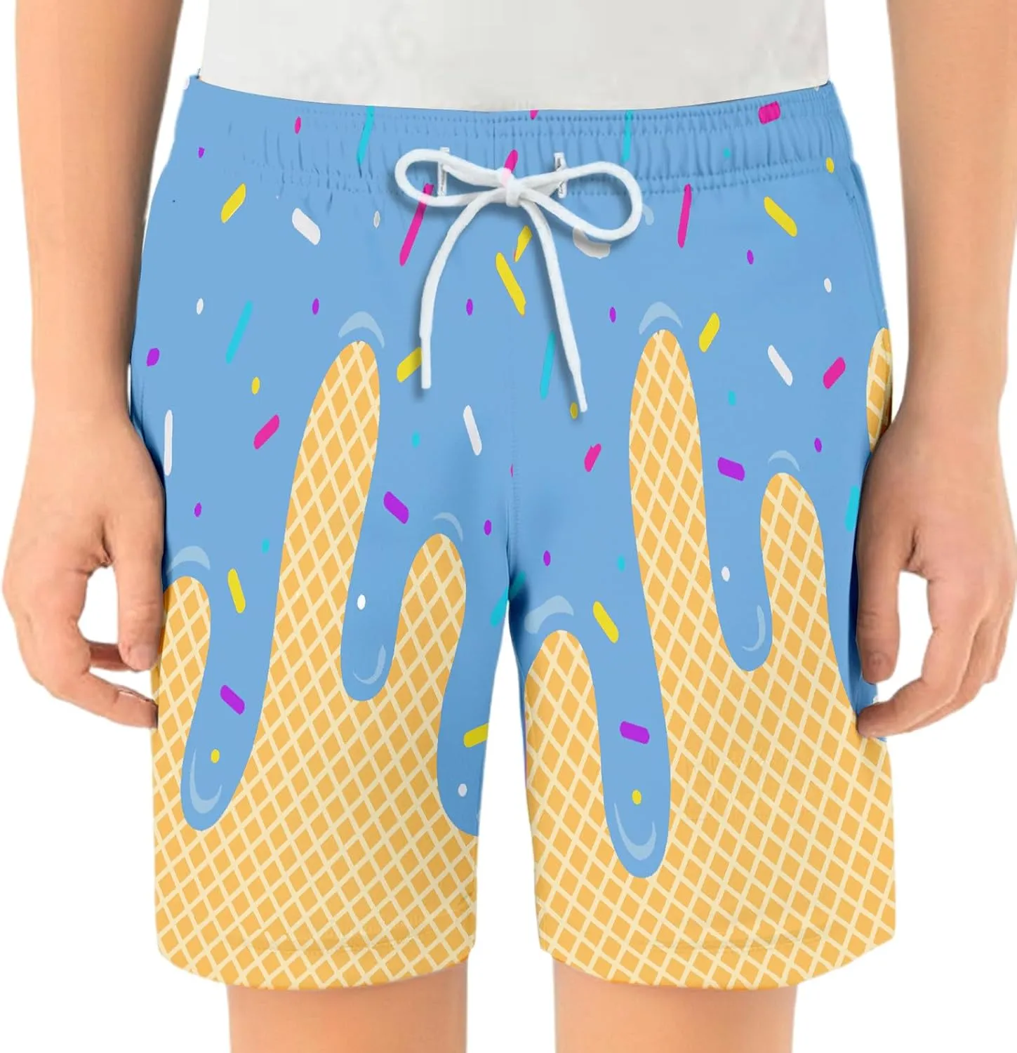 Ice Cream Boy Swim Trunks Waffle Or Cone Quick Dry Bathing Suit Swimsuit,Toddler Beach Board Shorts Summer Swimwear