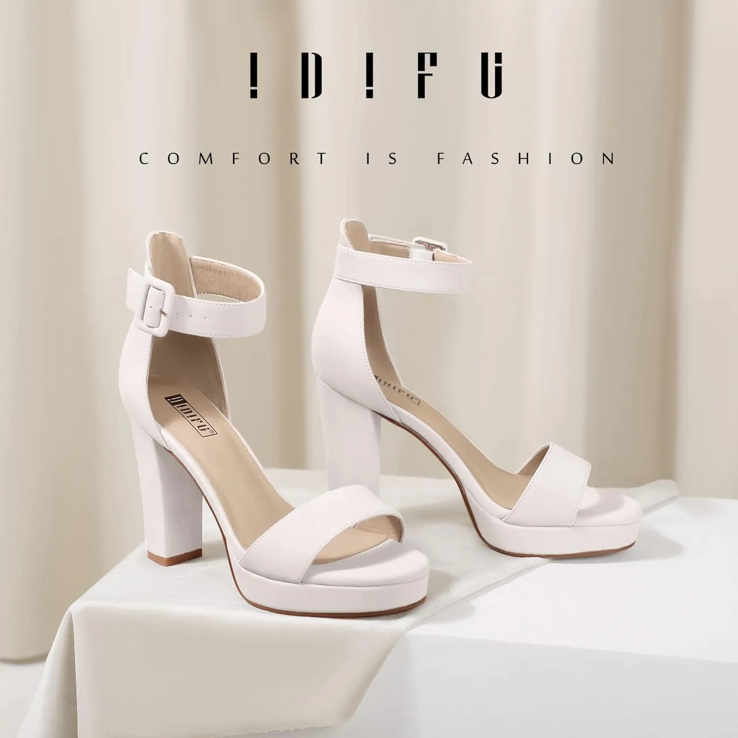 IDIFU Women's IN4 Sabrina Platform Chunky High Heels Ankle Strap Heeled Sandals Wedding Party Dress Shoes