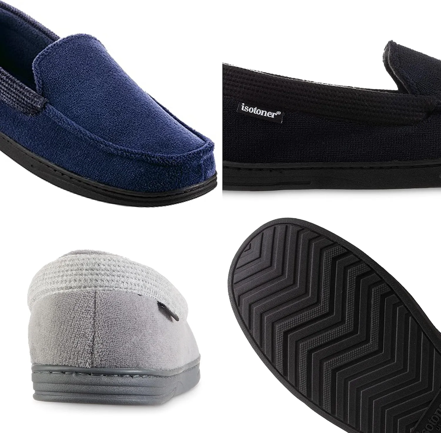isotoner Men's Microterry and Waffle Travis Moccasin Slippers With Memory Foam Insole and Durable Rubber Outsole