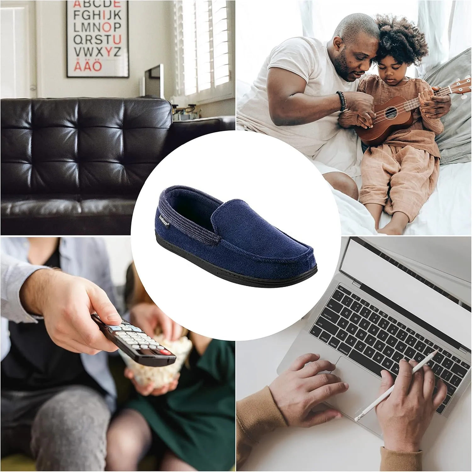 isotoner Men's Microterry and Waffle Travis Moccasin Slippers With Memory Foam Insole and Durable Rubber Outsole