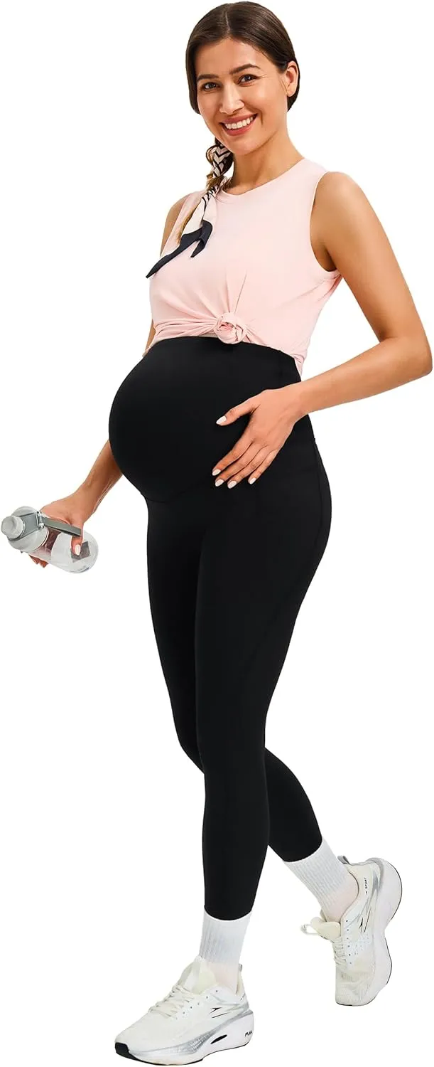 JOYSPELS Smooth Feeling Maternity Leggings Over The Belly with Pockets Workout Pregnancy Leggings