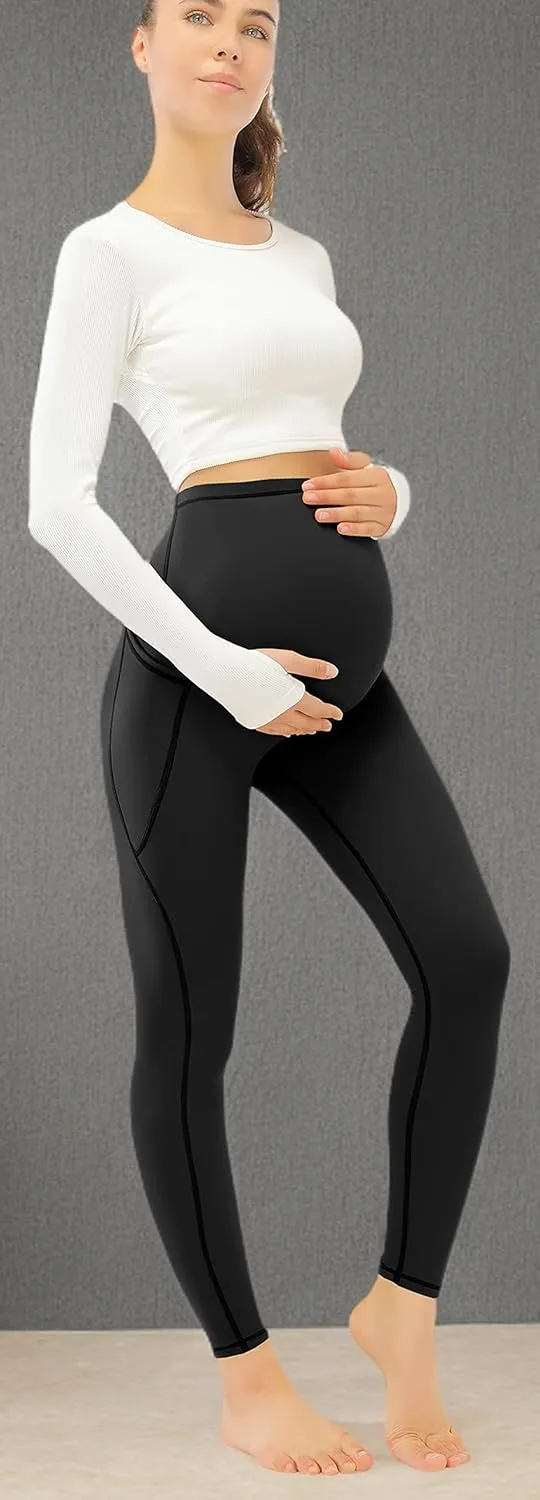 JOYSPELS Smooth Feeling Maternity Leggings Over The Belly with Pockets Workout Pregnancy Leggings