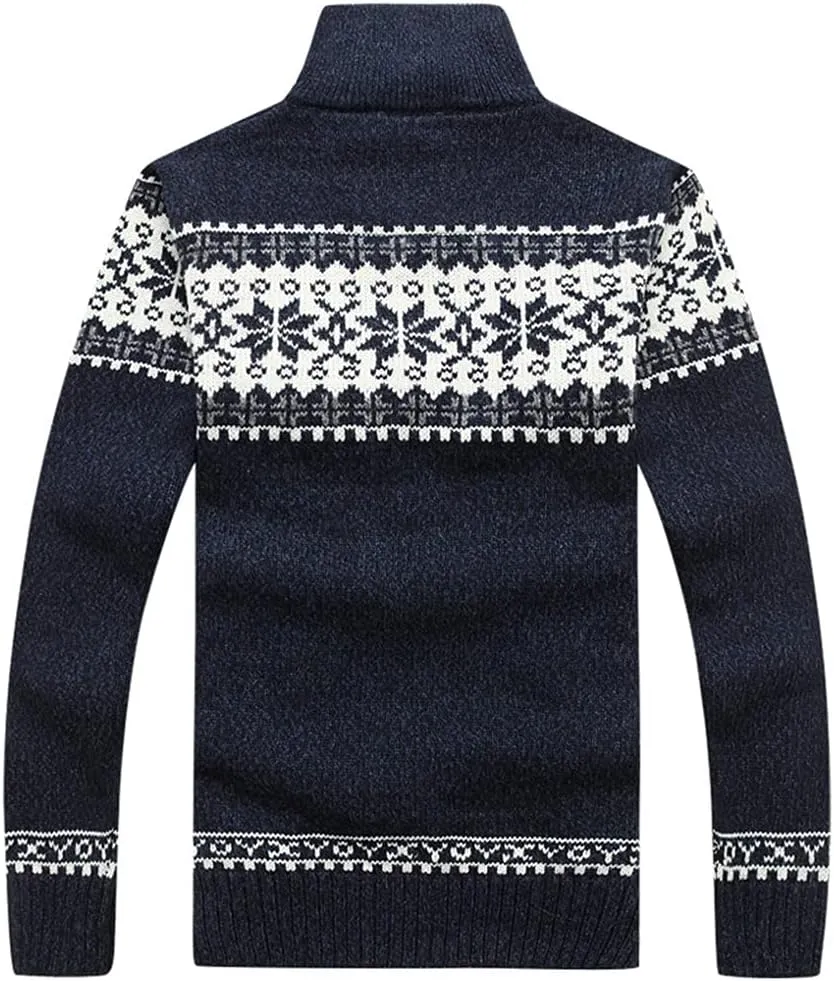 Kedera Men's Cardigan Sweaters Stand Collar Cable Thick Knitted Full Zip Sweater with Pattern