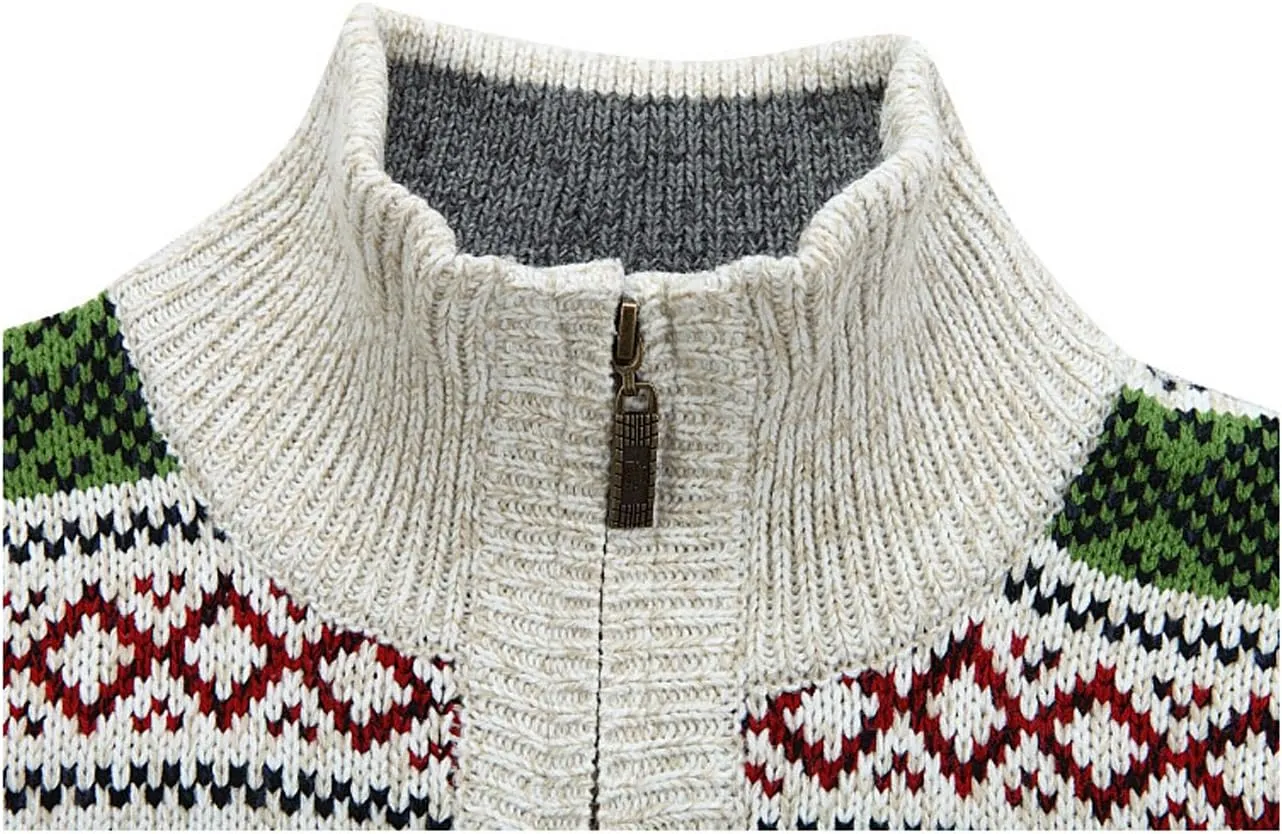 Kedera Men's Cardigan Sweaters Stand Collar Cable Thick Knitted Full Zip Sweater with Pattern