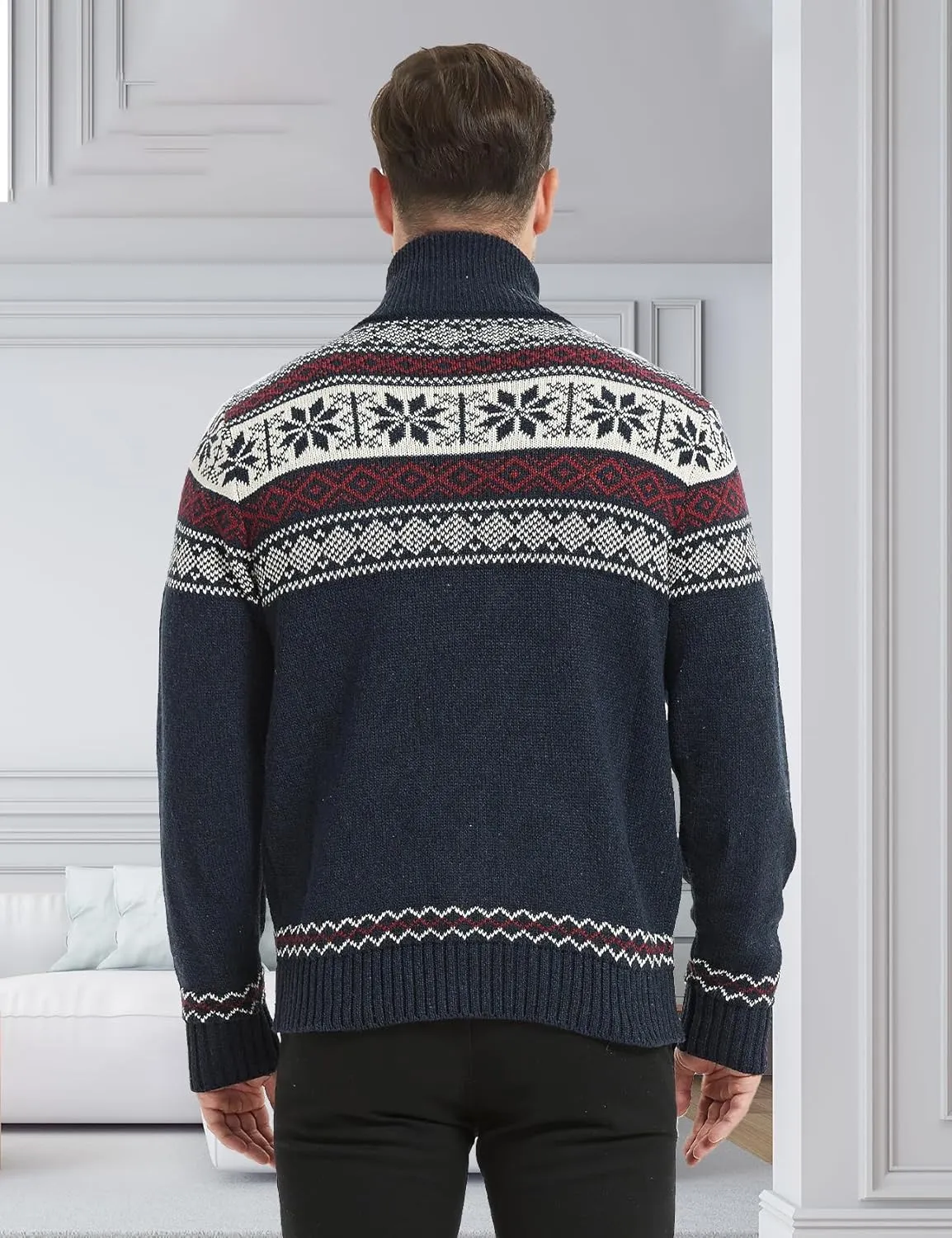 Kedera Men's Cardigan Sweaters Stand Collar Cable Thick Knitted Full Zip Sweater with Pattern